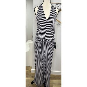 Ralph Lauren Wide-‎ Leg Jersey Jumpsuit Size L Striped in black